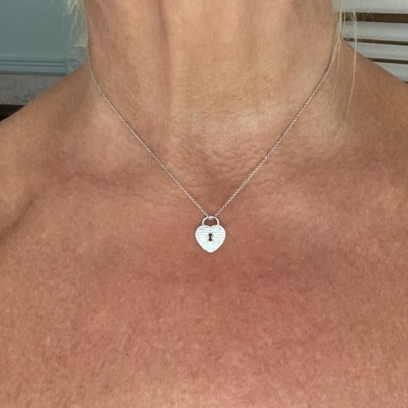 Tiffany & Co. Necklace Platinum Diamond Pave Heart Lock Pendant $4800 Stunning!! - Picture 3 of 14